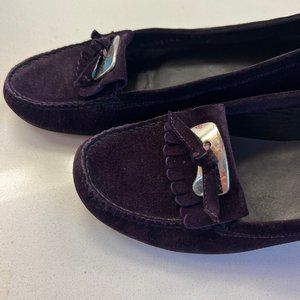 Stuart Weitzman women's purple suede "penny loafers" size 8.5 M, pre-owned